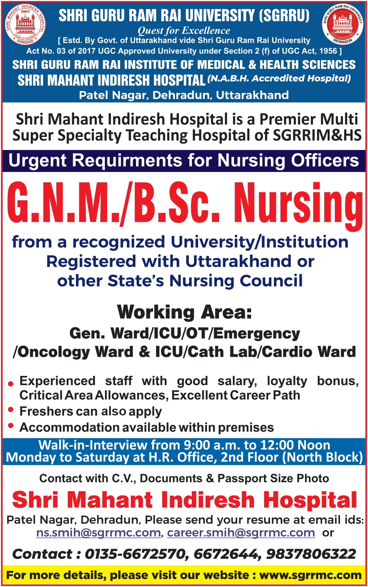 Urgent Requirement for Nursing Staff